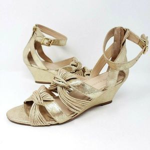 Loeffler Randall Women's Wedges Sz 8 Gold Leather Strappy Chic Elegant Sandals